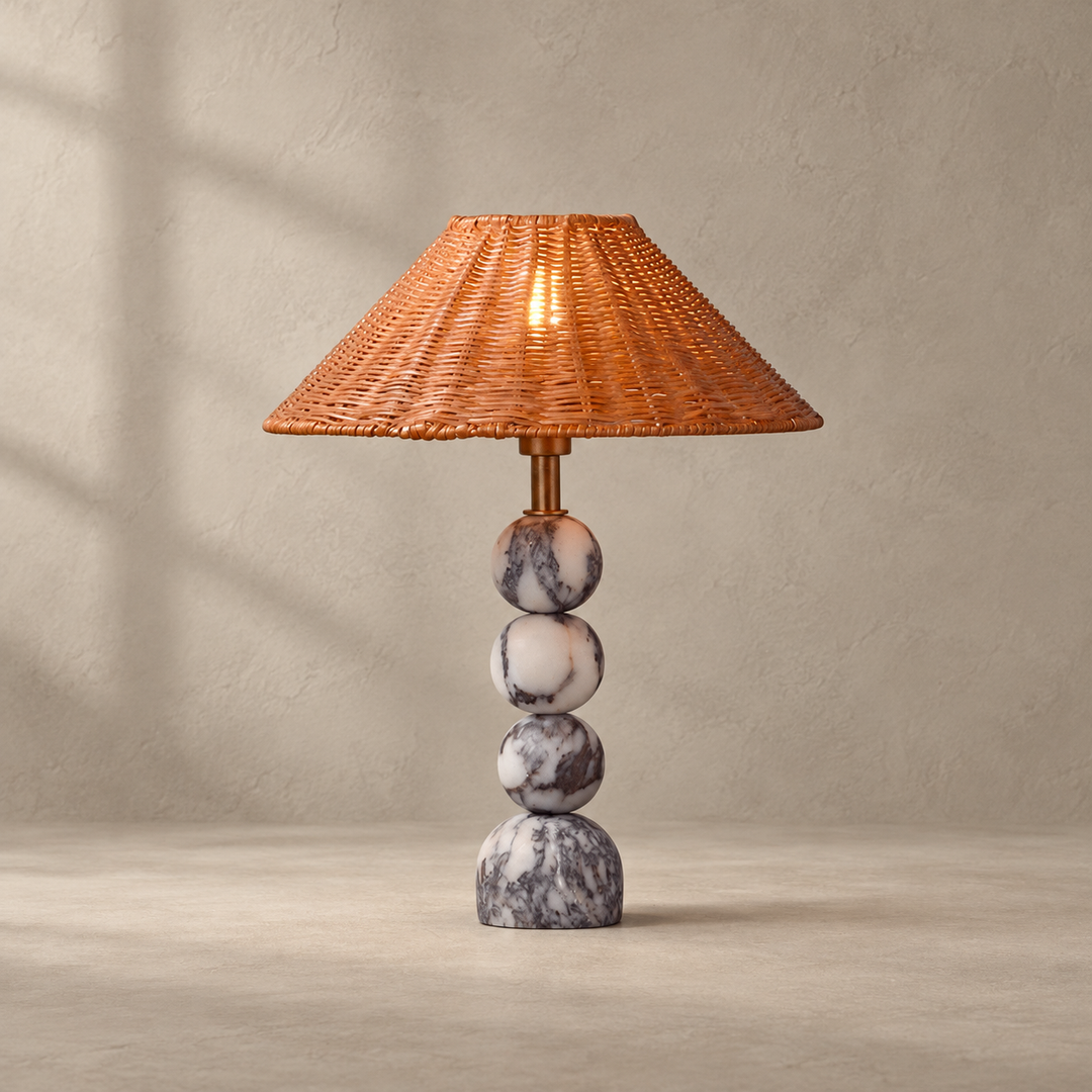 Marble Orb Rattan Table Lamp
