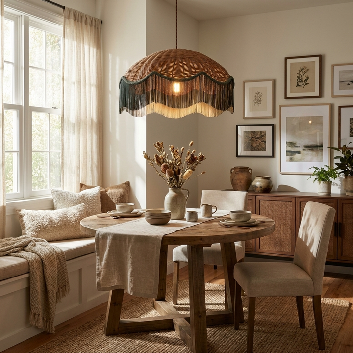 Mariel Rattan Fringe Pendant Light