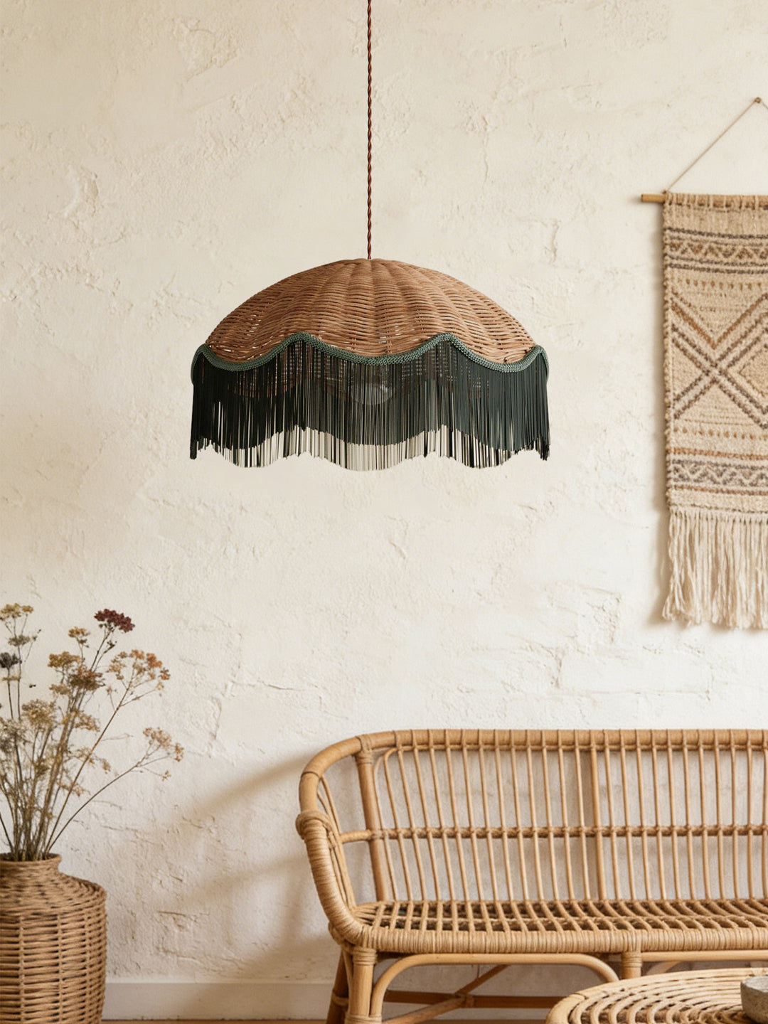 Mariel Rattan Fringe Pendant Light