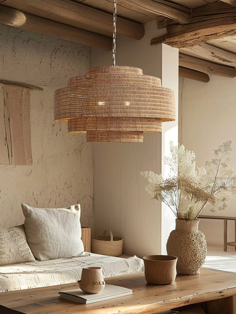 Meadow Tiered Rattan Chandelier