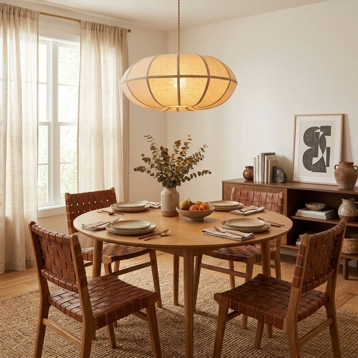 Melon Ribbed Fabric Pendant Lamp