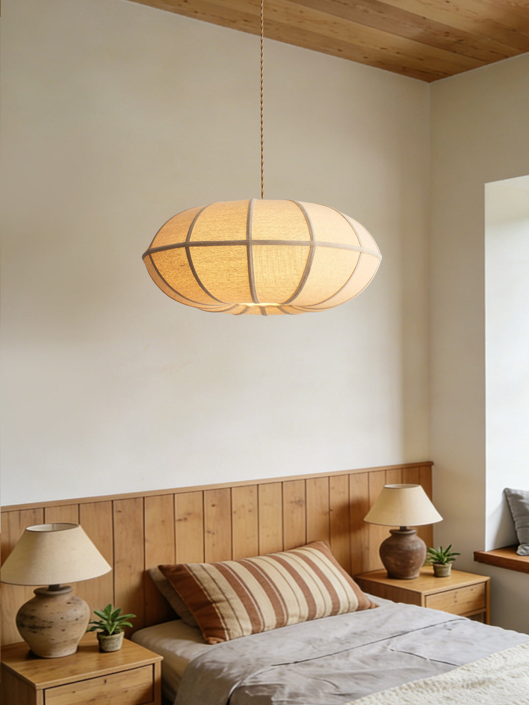 Melon Ribbed Fabric Pendant Lamp