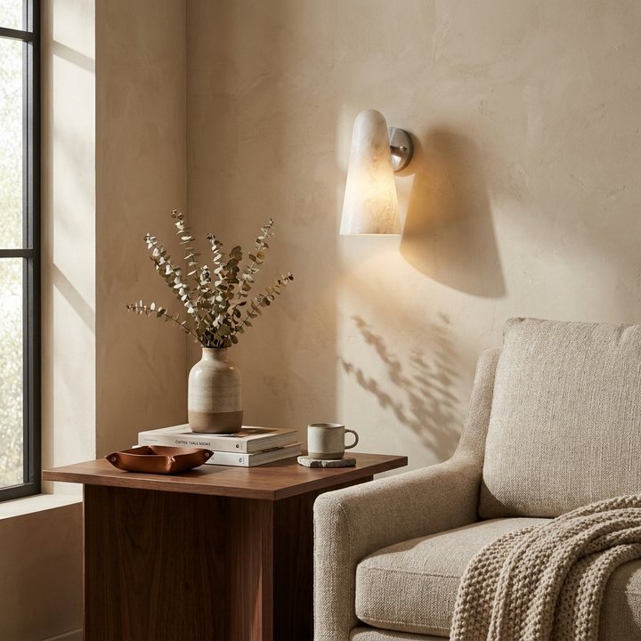 Mira Solo Alabaster Cone Wall Sconce