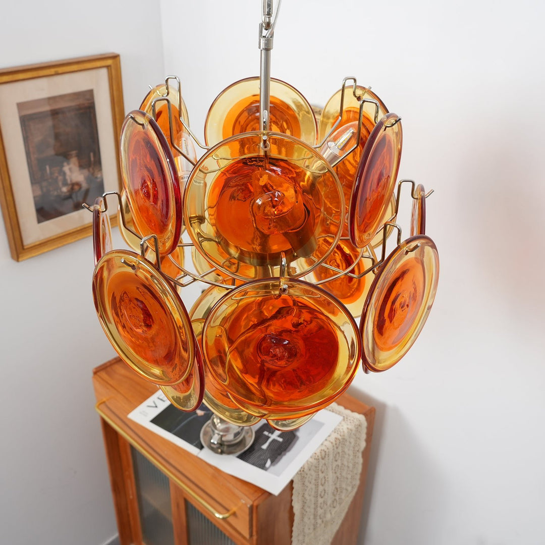 Orange Transparent Murano Disc Chandelier - Vakkerlight
