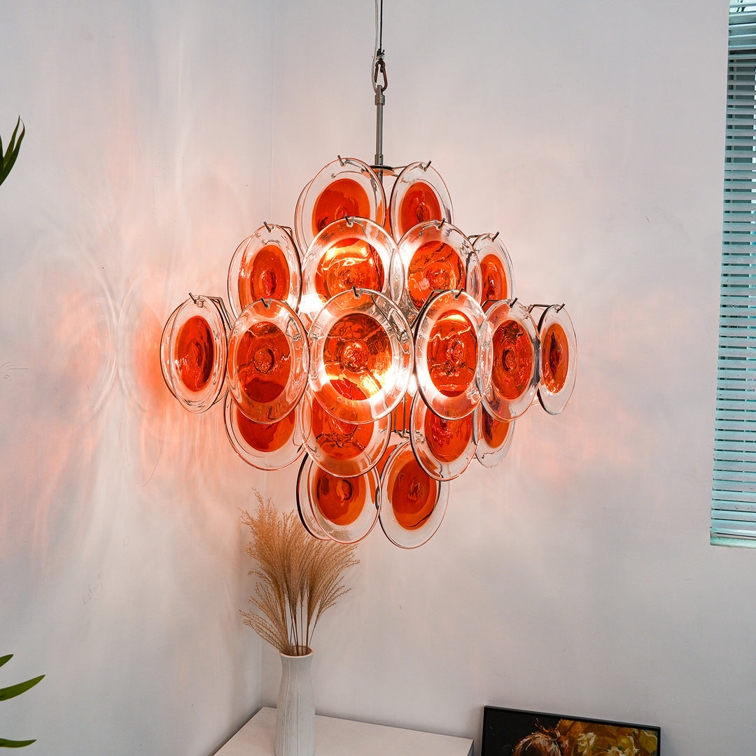 Orange Transparent Murano Disc Chandelier - Vakkerlight