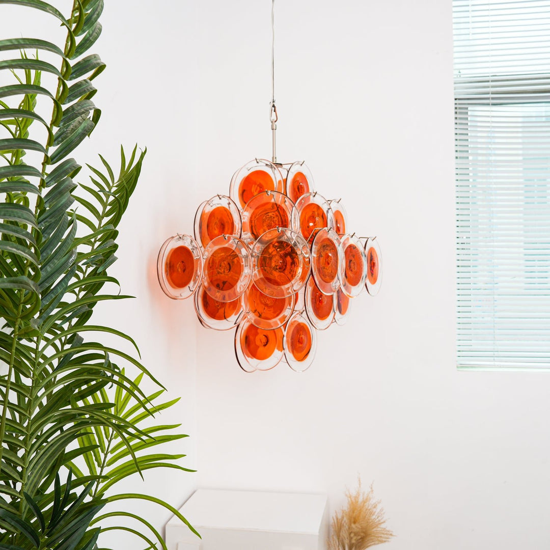 Orange Transparent Murano Disc Chandelier - Vakkerlight