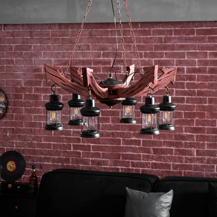 Nautical Industrial Style Wooden Chandelier