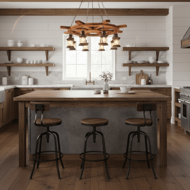 Nautical Industrial Style Wooden Chandelier - Vakkerlight