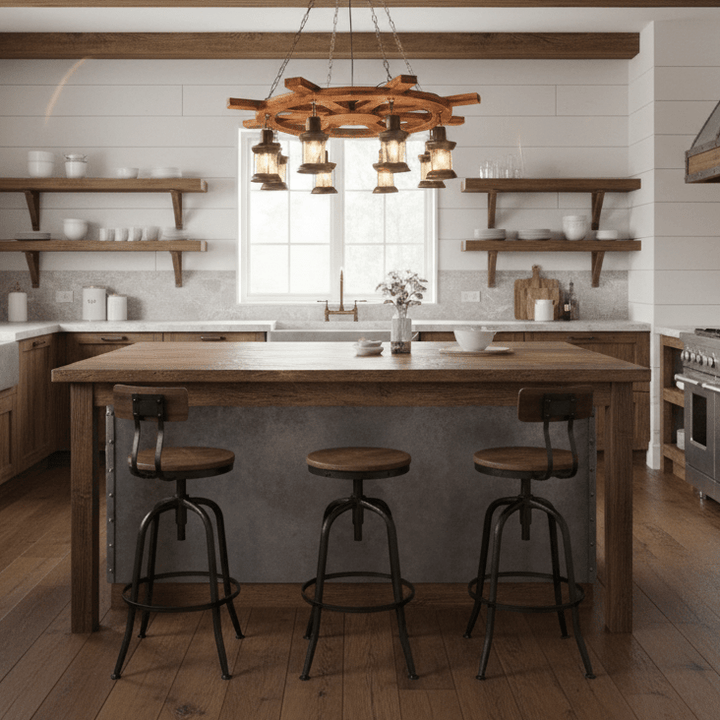 Nautical Industrial Style Wooden Chandelier - Vakkerlight