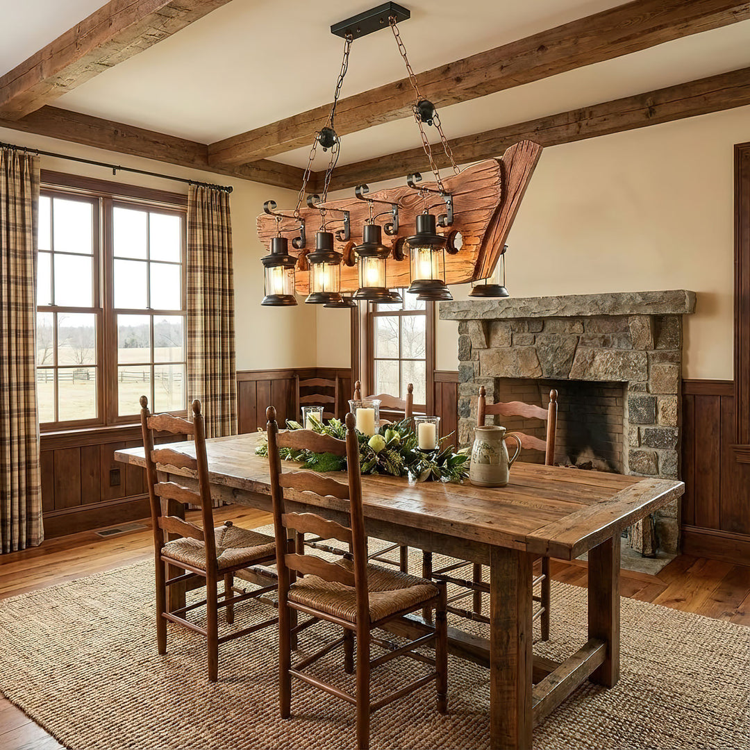 Nautical Industrial Style Wooden Chandelier - Vakkerlight