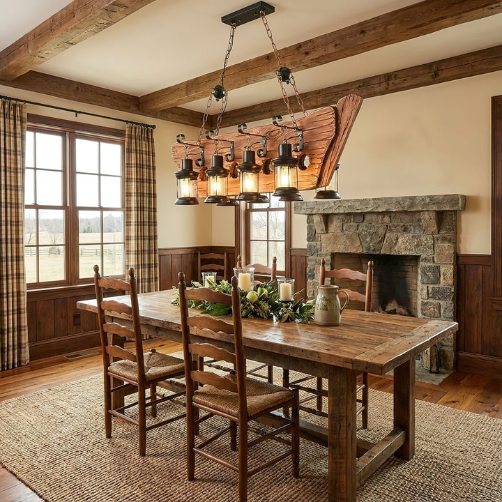 Nautical Industrial Style Wooden Chandelier - Vakkerlight