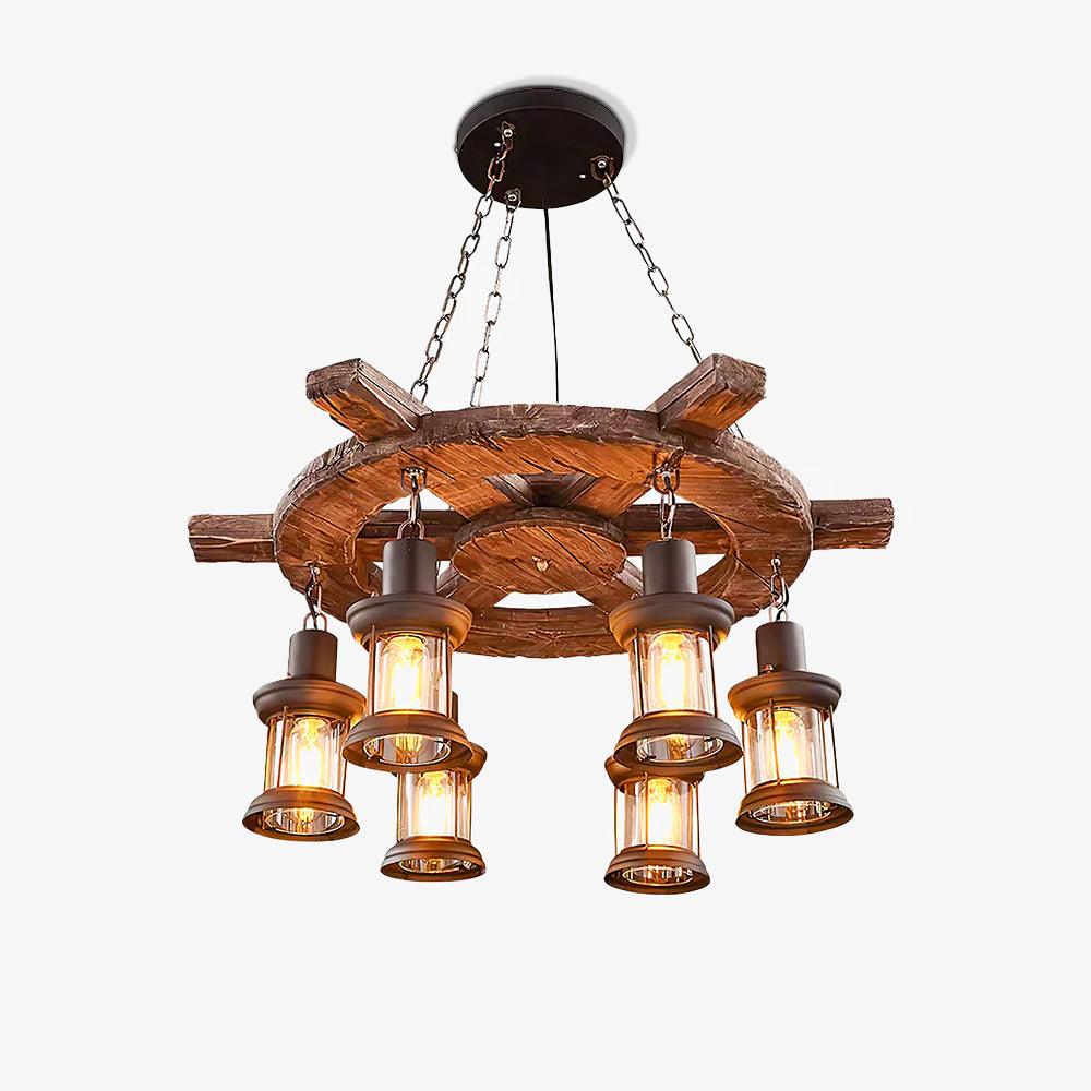 Nautical Industrial Style Wooden Chandelier - Vakkerlight