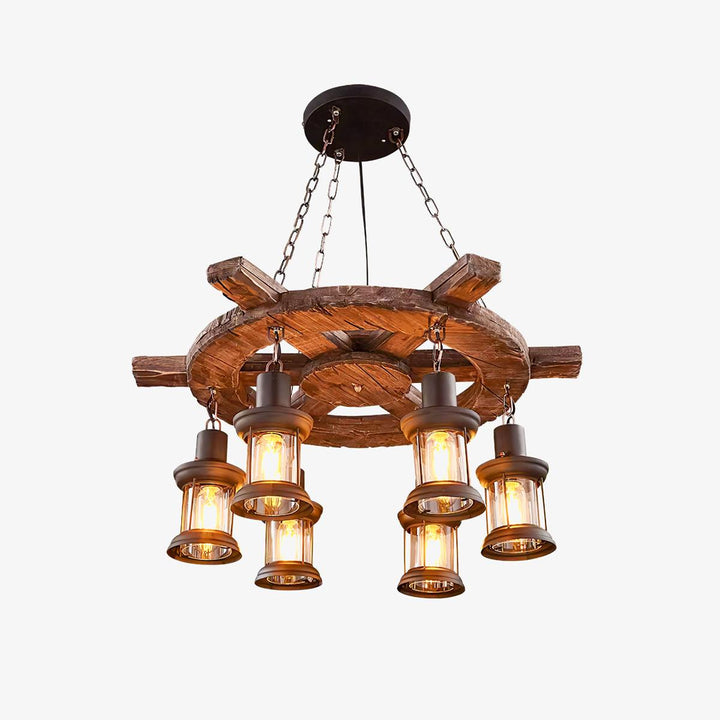 Nautical Industrial Style Wooden Chandelier - Vakkerlight