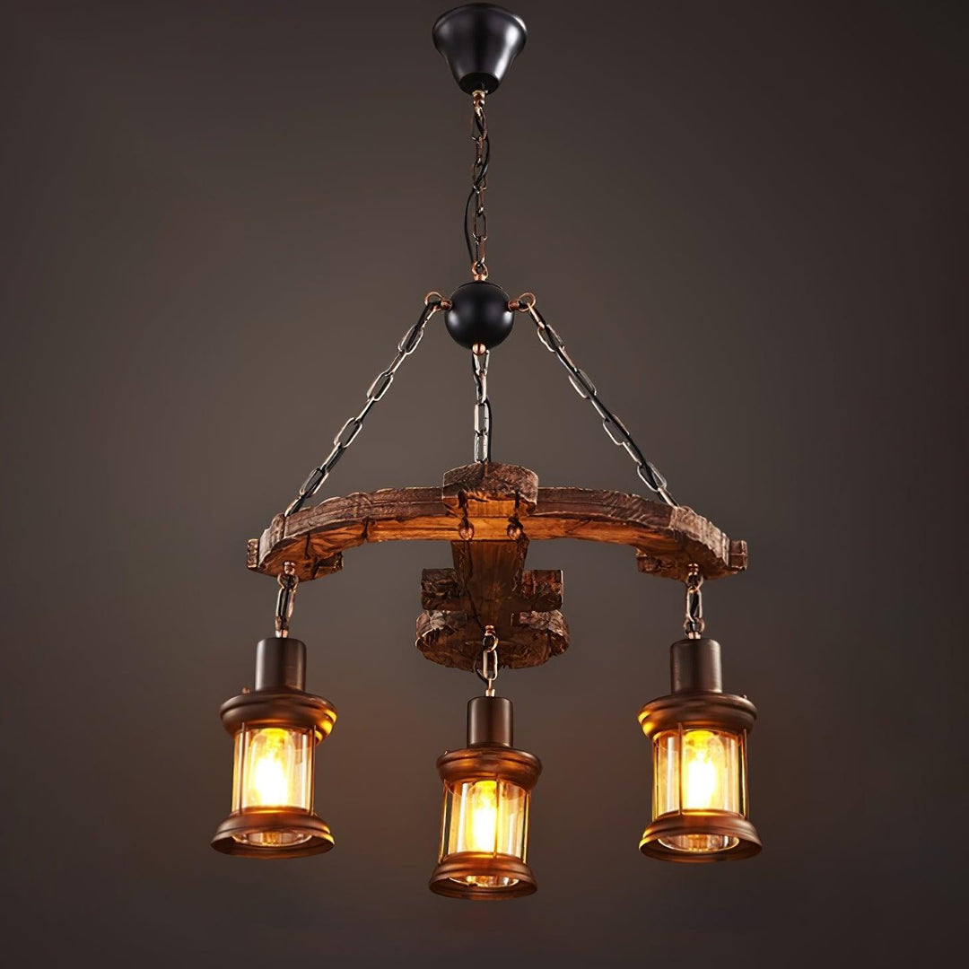 Nautical Industrial Style Wooden Chandelier - Vakkerlight