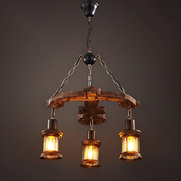 Nautical Industrial Style Wooden Chandelier - Vakkerlight