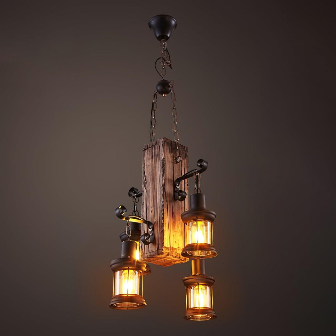 Nautical Industrial Style Wooden Chandelier - Vakkerlight