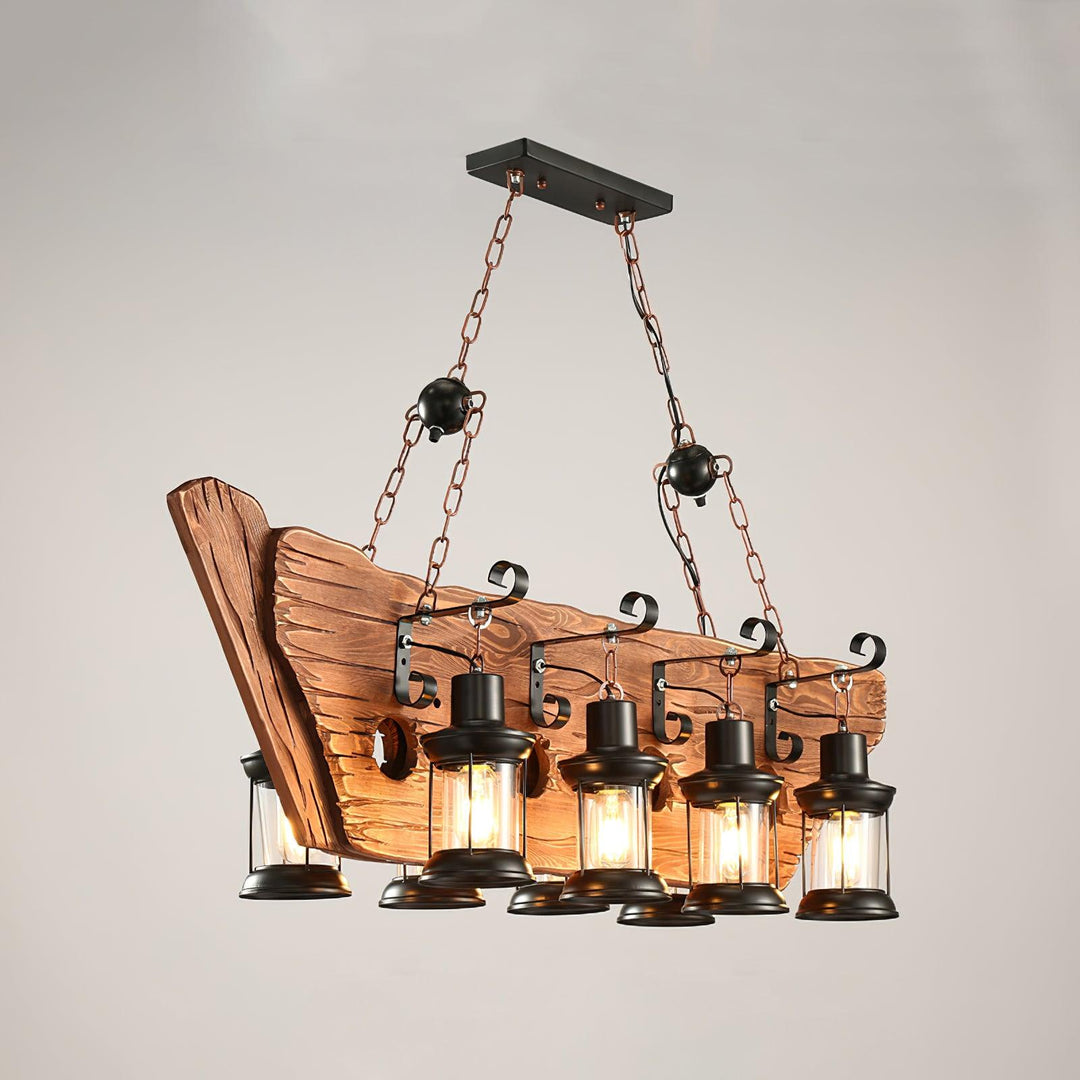 Nautical Industrial Style Wooden Chandelier - Vakkerlight