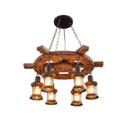 Nautical Industrial Style Wooden Chandelier - Vakkerlight
