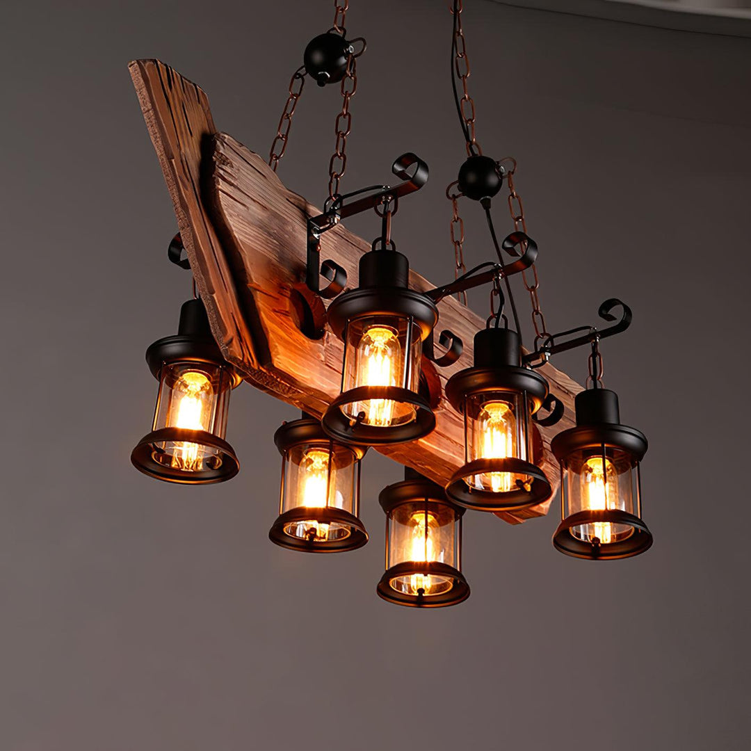 Nautical Industrial Style Wooden Chandelier - Vakkerlight