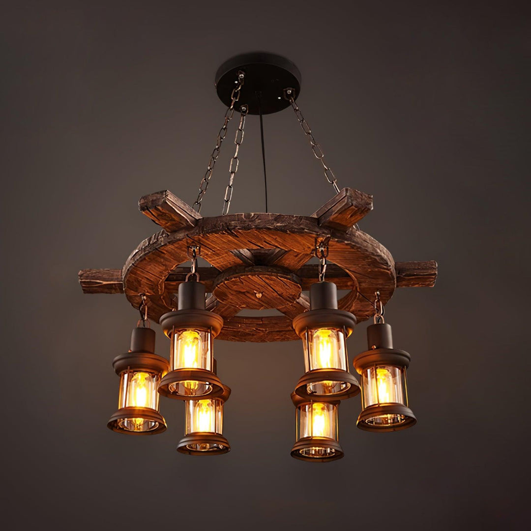 Nautical Industrial Style Wooden Chandelier - Vakkerlight