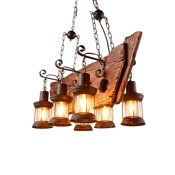 Nautical Industrial Style Wooden Chandelier - Vakkerlight