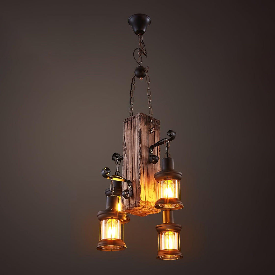 Nautical Industrial Style Wooden Chandelier - Vakkerlight