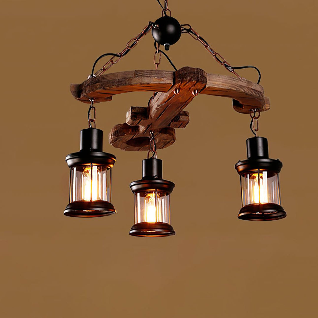 Nautical Industrial Style Wooden Chandelier - Vakkerlight