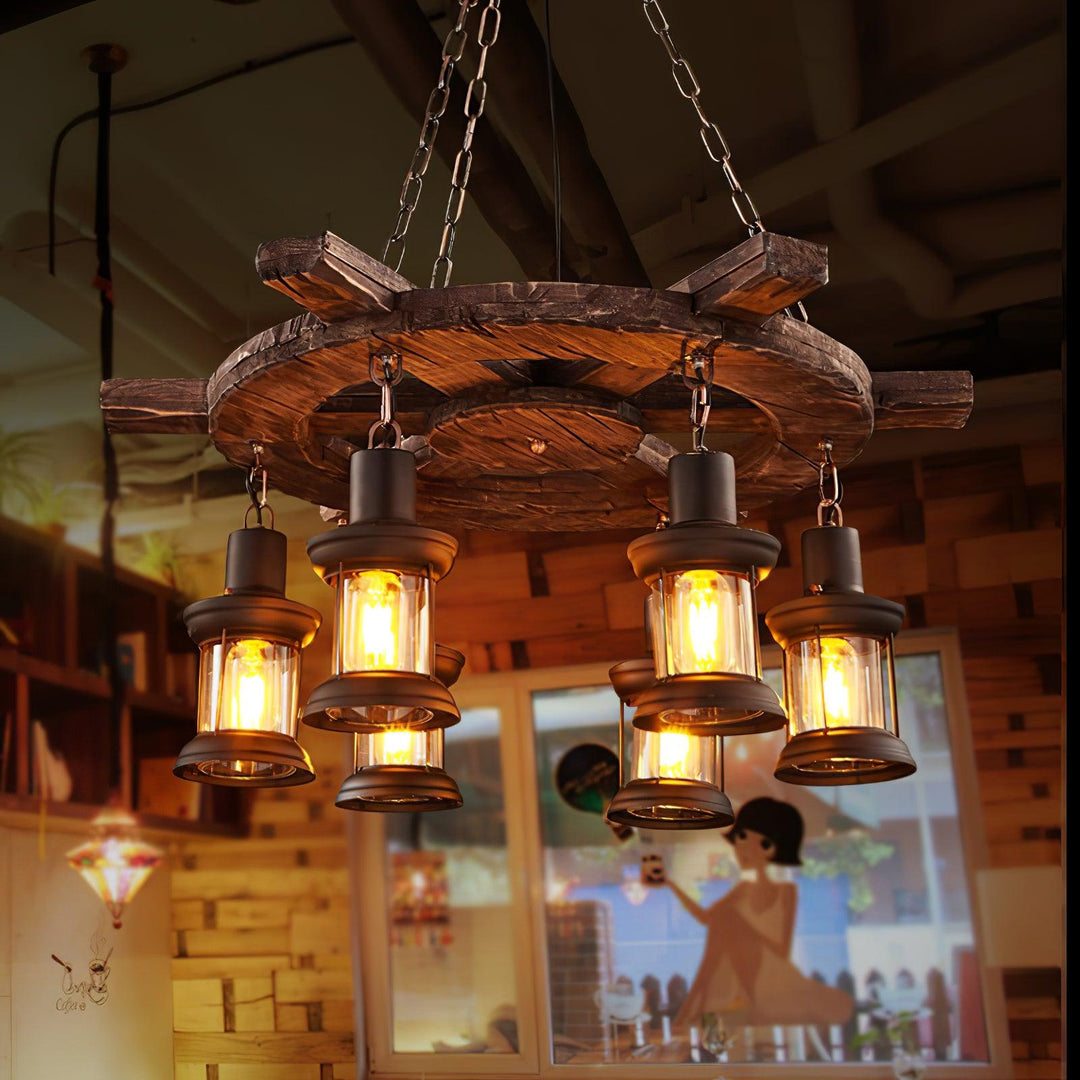 Nautical Industrial Style Wooden Chandelier - Vakkerlight