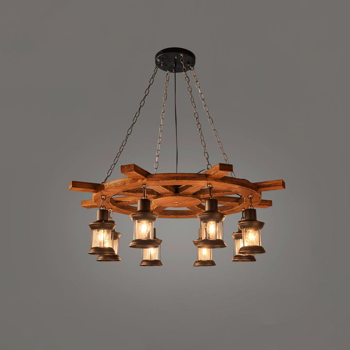 Nautical Industrial Style Wooden Chandelier - Vakkerlight