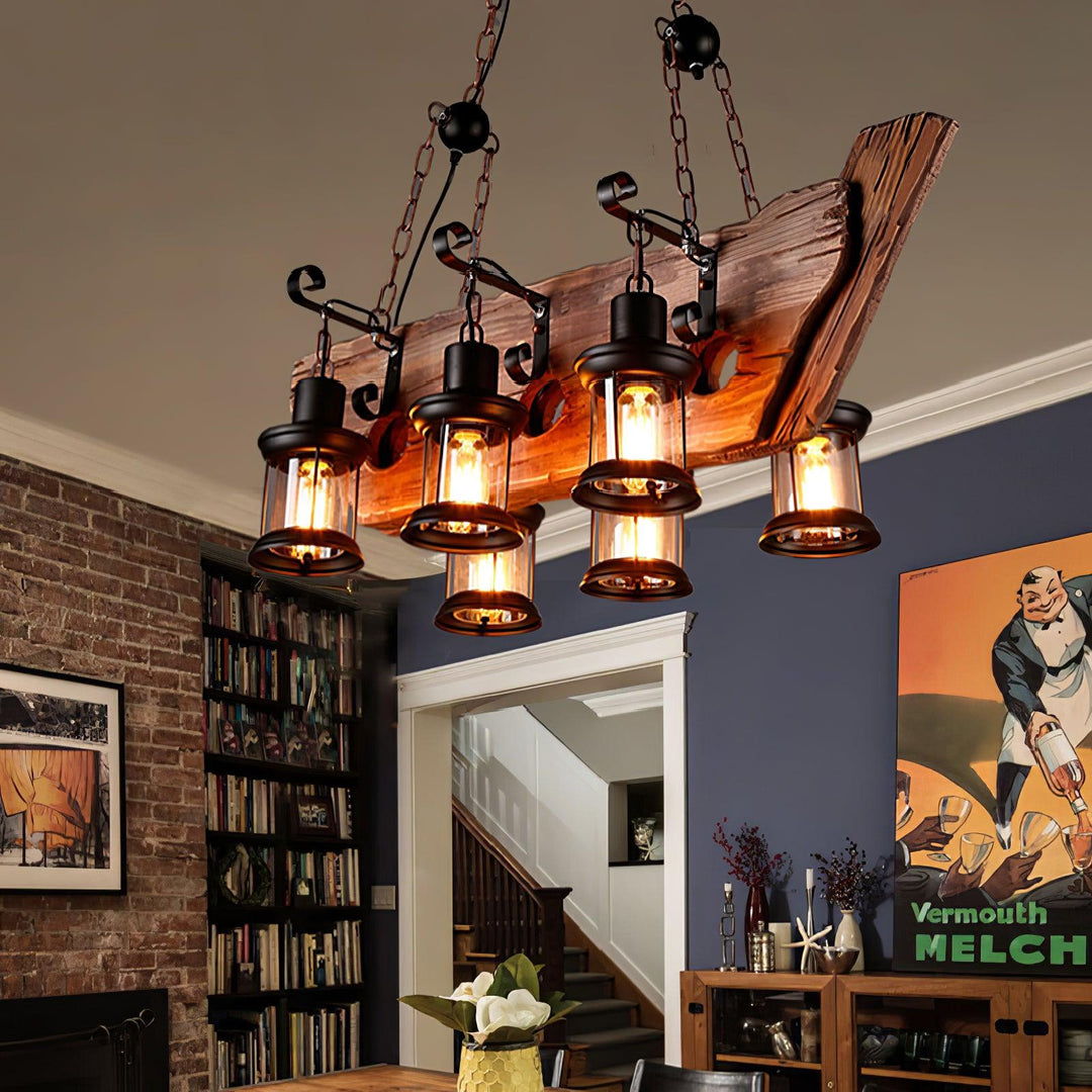 Nautical Industrial Style Wooden Chandelier - Vakkerlight