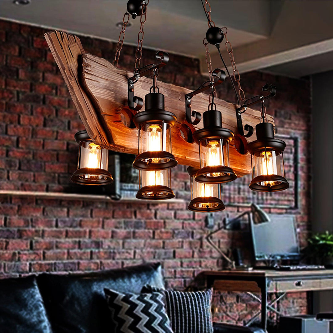 Nautical Industrial Style Wooden Chandelier - Vakkerlight