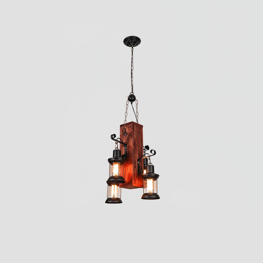 Nautical Industrial Style Wooden Chandelier - Vakkerlight