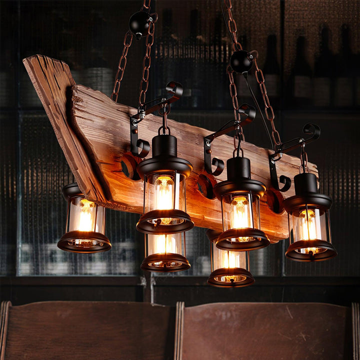 Nautical Industrial Style Wooden Chandelier - Vakkerlight