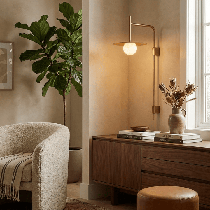 Nivara Long Arm Alabaster Wall Sconce - Vakkerlight