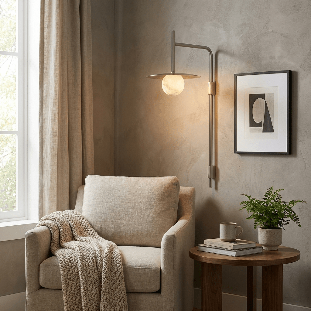 Nivara Long Arm Alabaster Wall Sconce - Vakkerlight