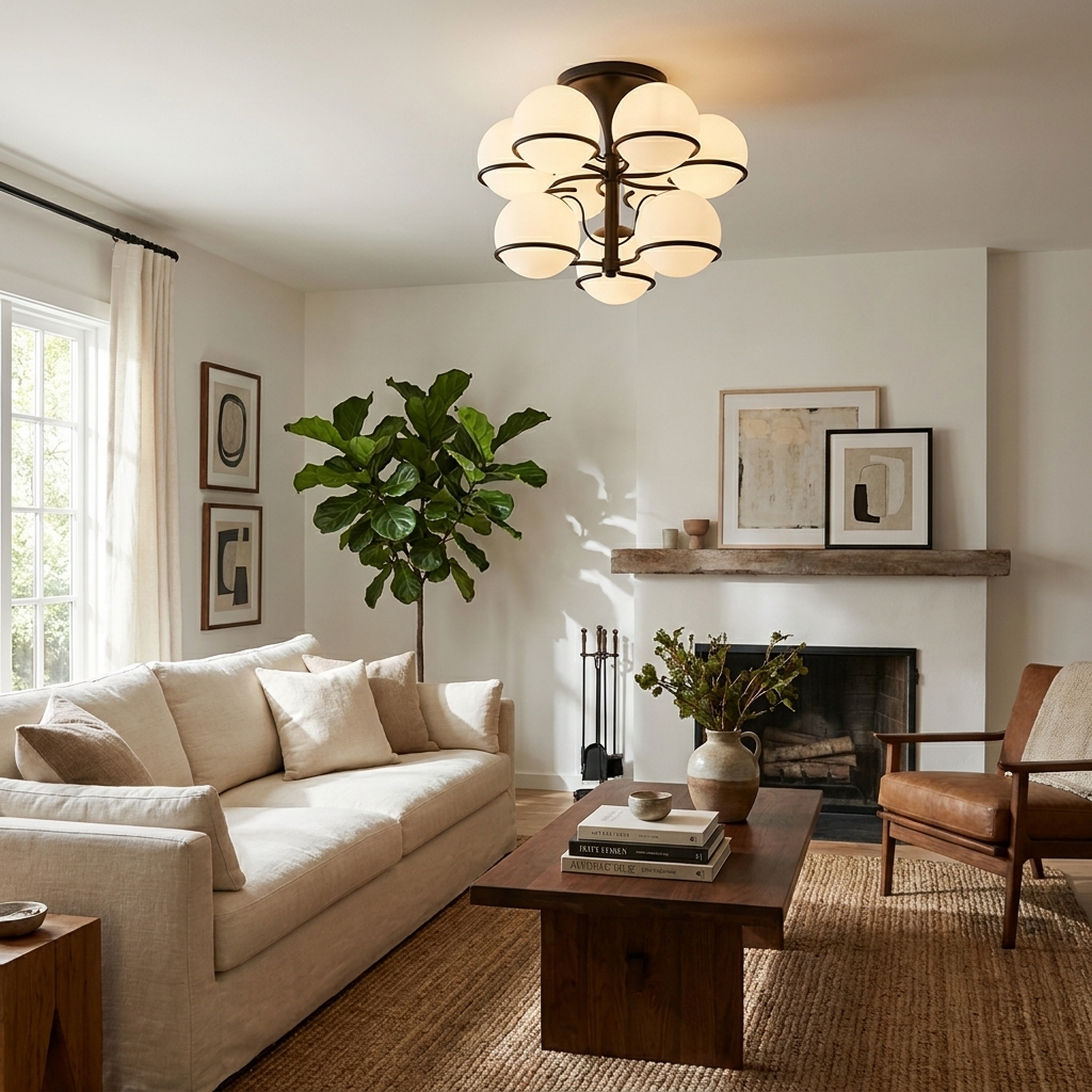 Opal Glass Globe Semiflush Chandelier