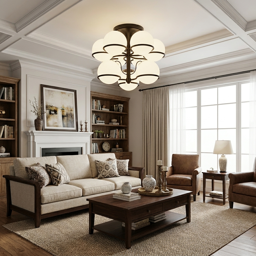 Opal Glass Globe Semiflush Chandelier