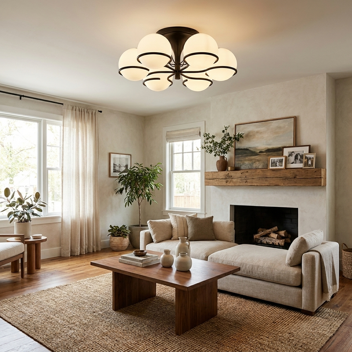 Opal Glass Globe Semiflush Chandelier
