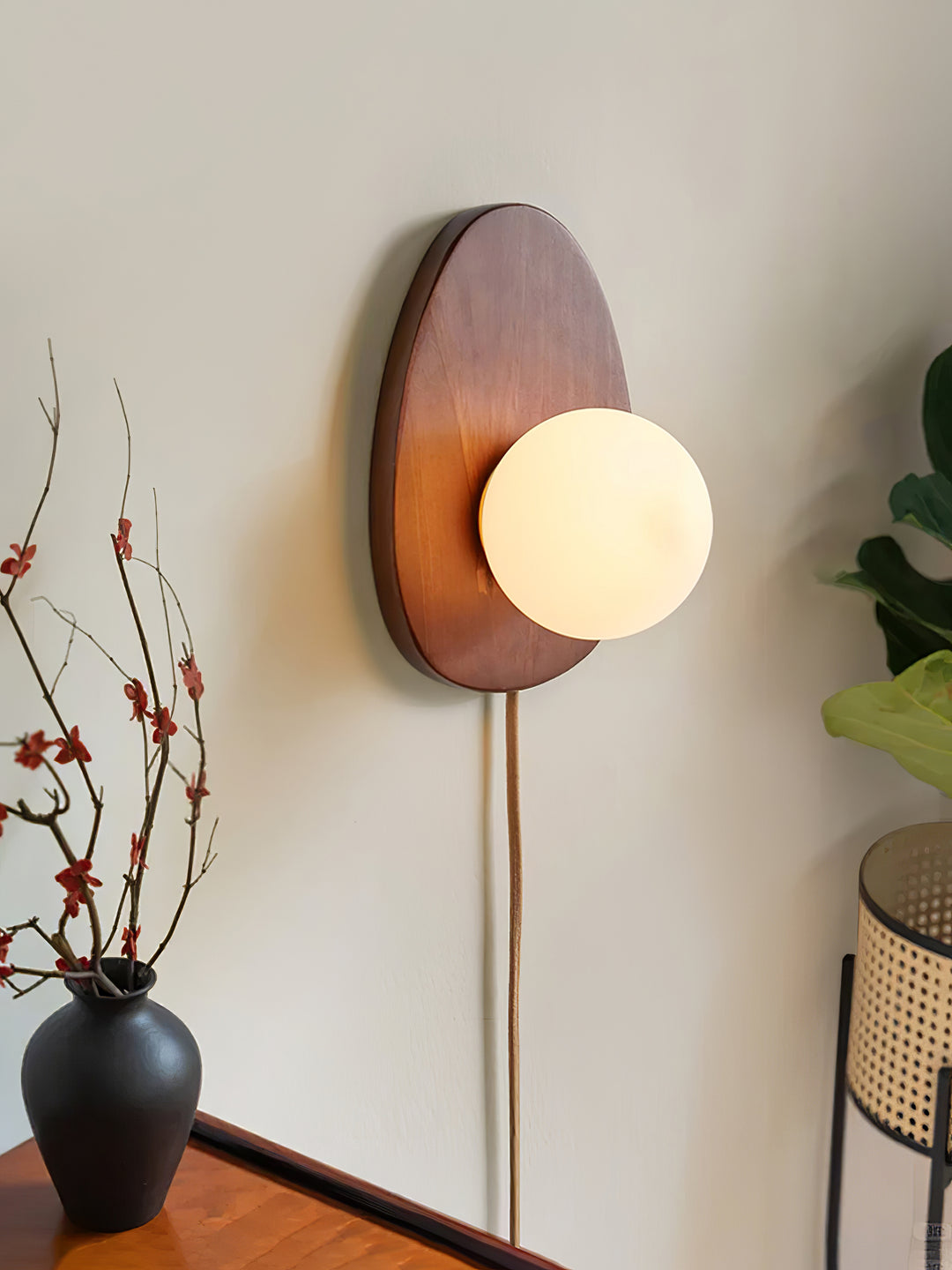 Orba Walnut Plug-in Wall Lamp