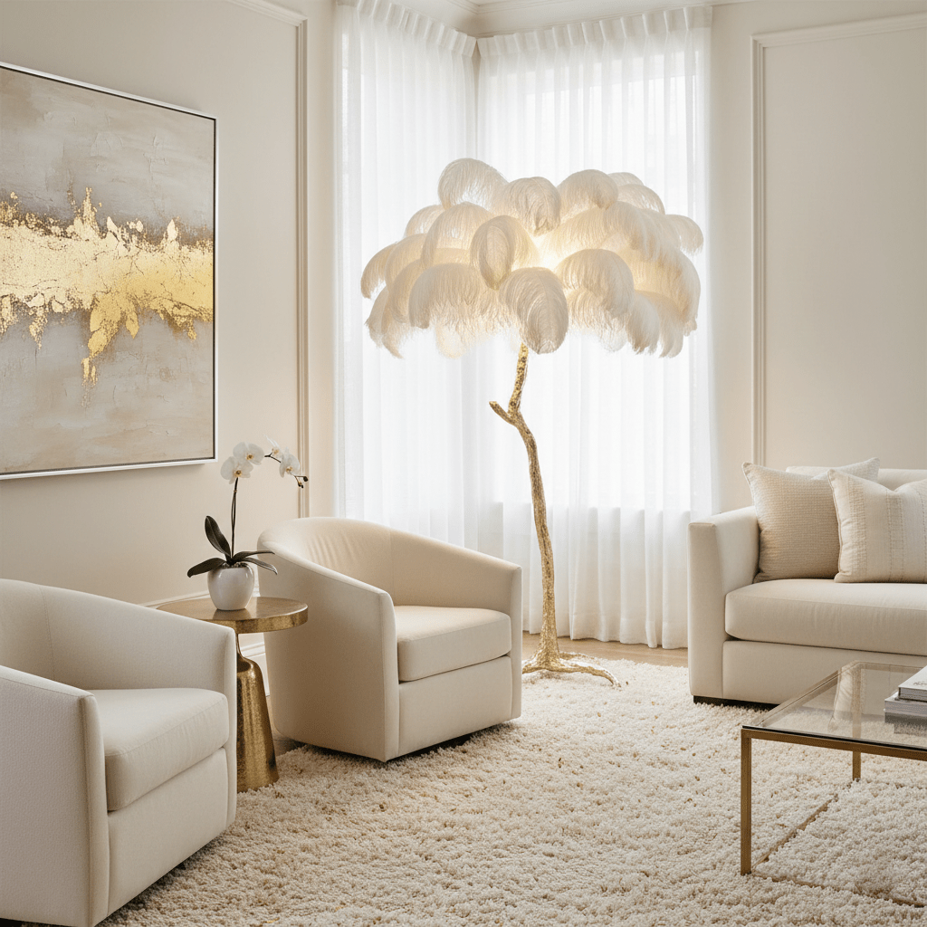 Ostrich Feather Brass Floor Lamp - Vakkerlight