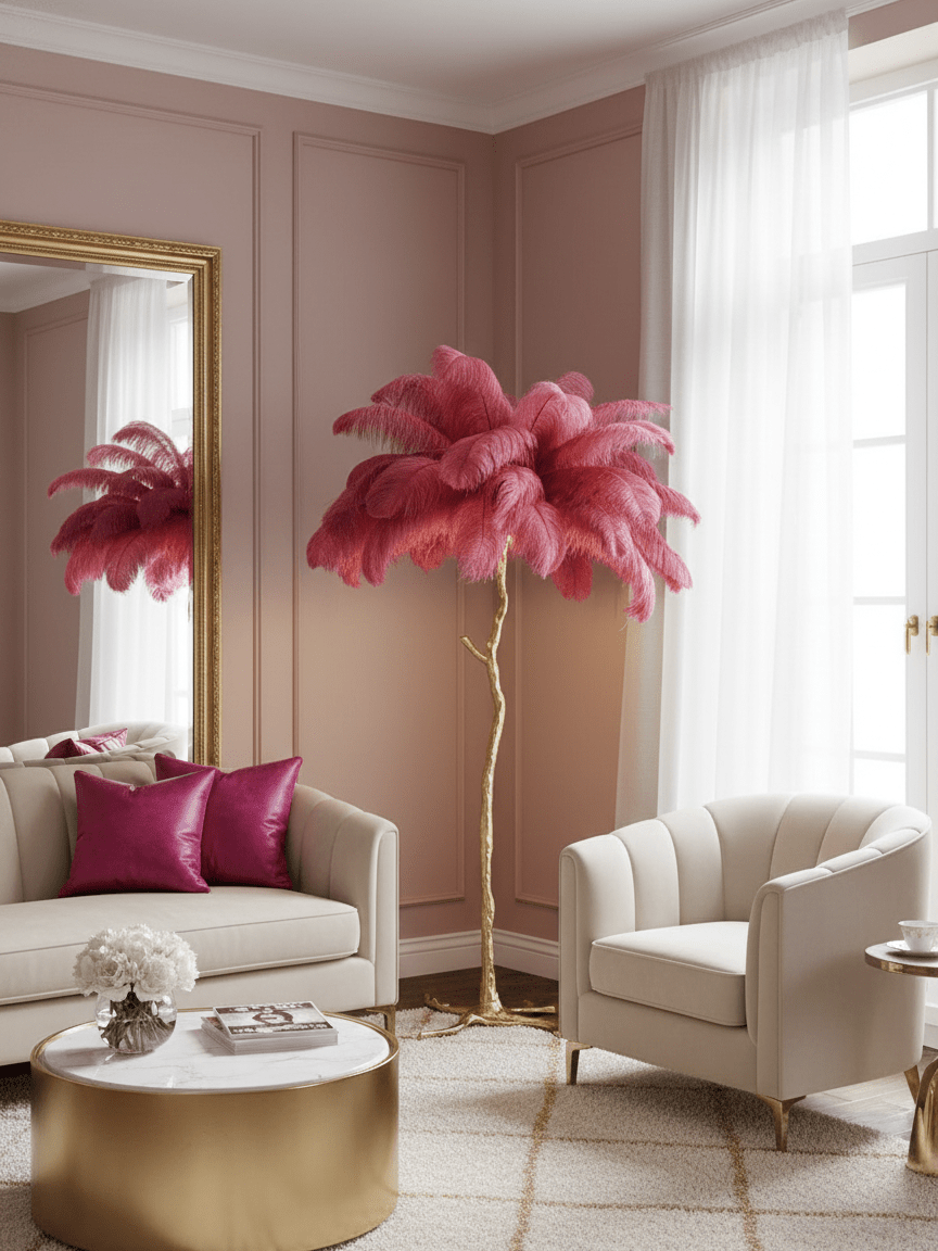 Ostrich Feather Brass Floor Lamp - Vakkerlight