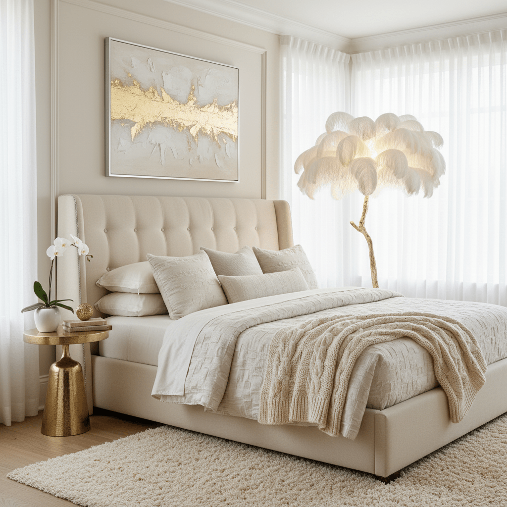 Ostrich Feather Brass Floor Lamp - Vakkerlight