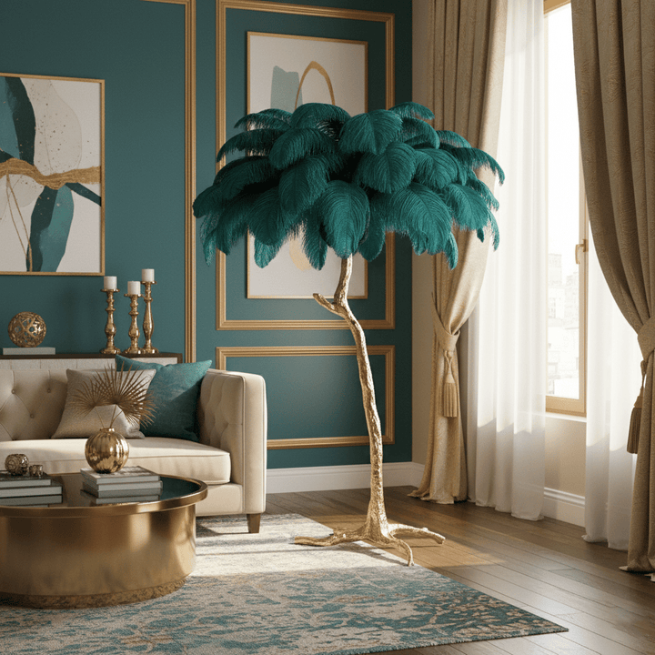 Ostrich Feather Brass Floor Lamp - Vakkerlight
