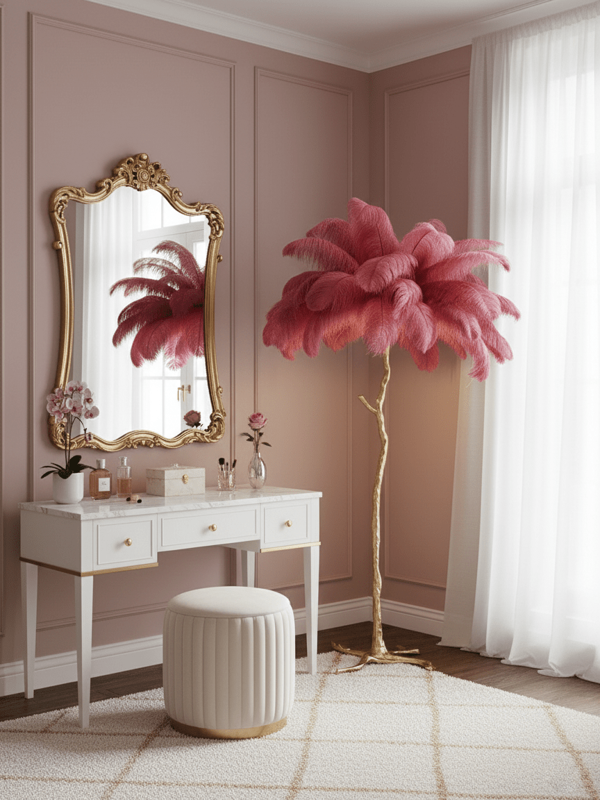 Ostrich Feather Brass Floor Lamp - Vakkerlight