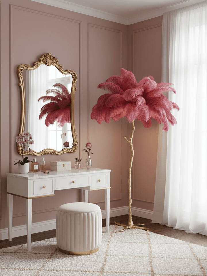 Ostrich Feather Brass Floor Lamp - Vakkerlight