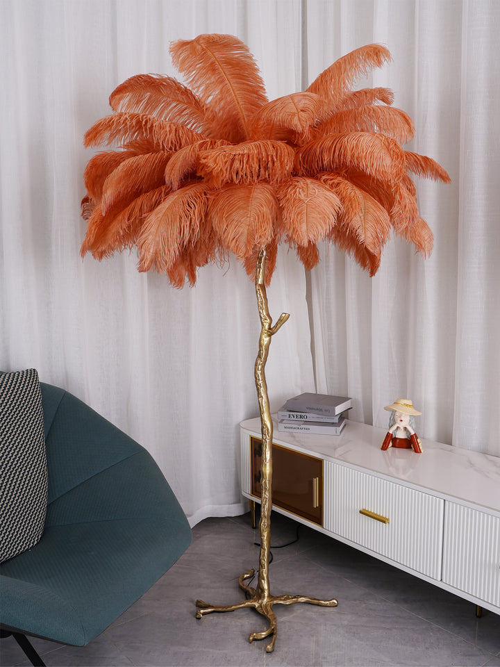 Ostrich Feather Brass Floor Lamp