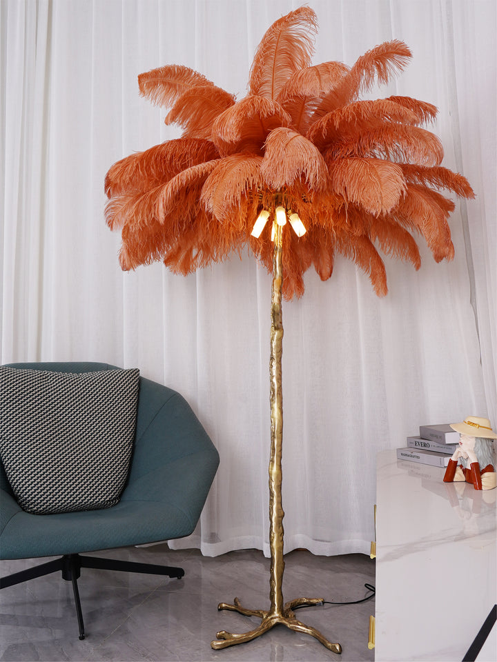 Ostrich Feather Brass Floor Lamp