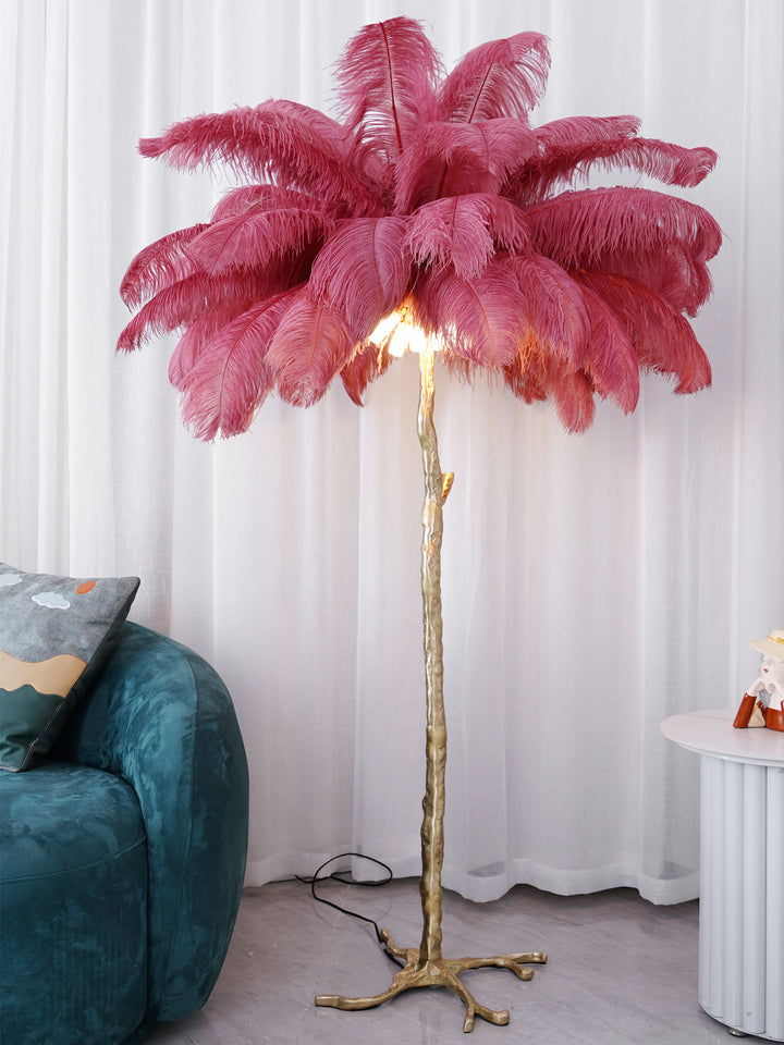 Ostrich Feather Brass Floor Lamp