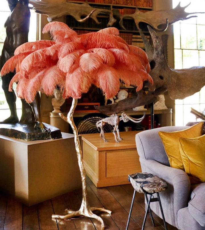 Ostrich Feather Brass Floor Lamp