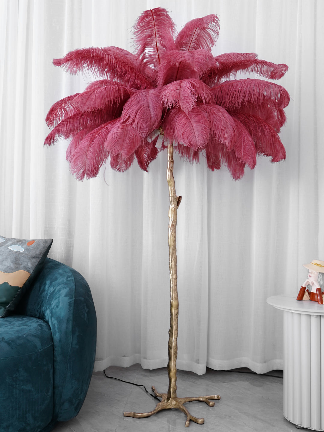 Ostrich Feather Brass Floor Lamp